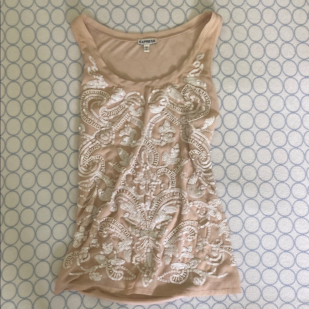 Express Tan Embellished Fitted Tank Top